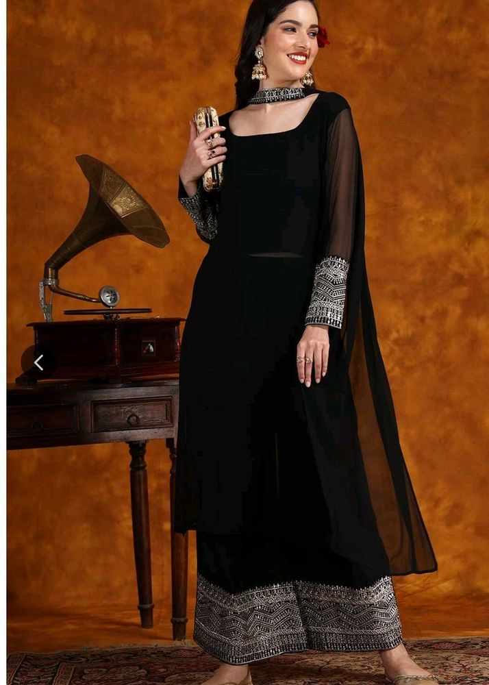 Sangria Black Kurta Palazzo Set