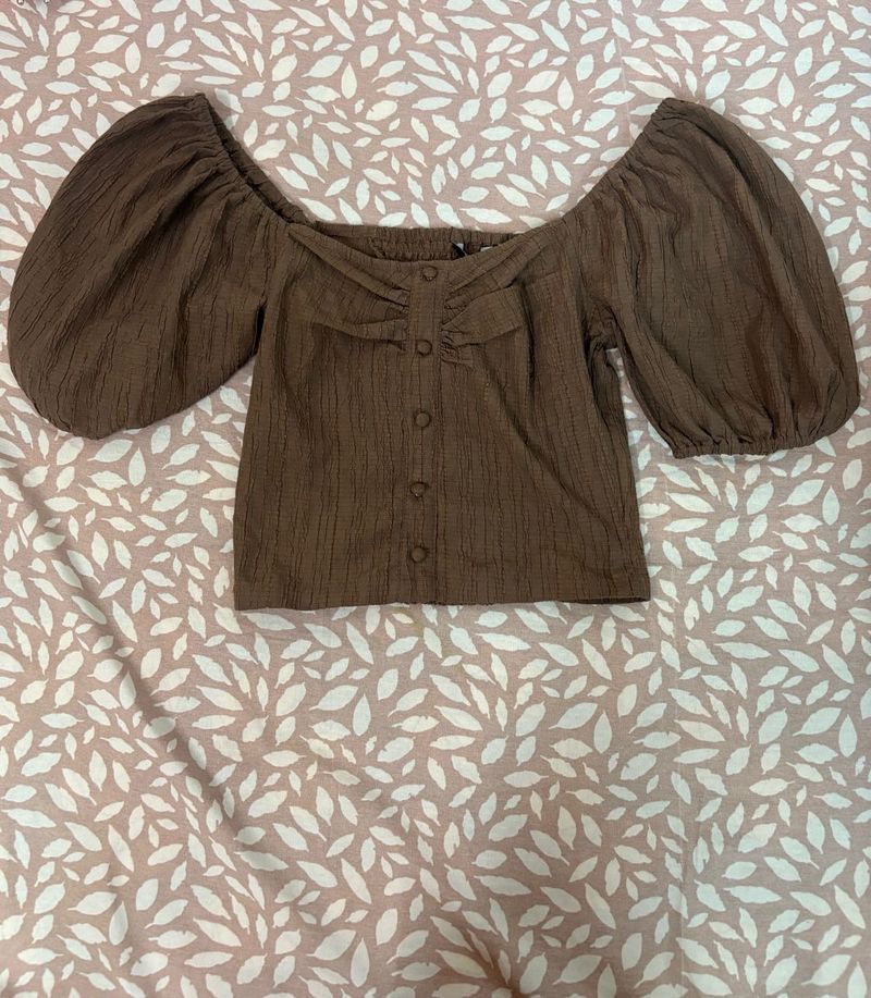 Brown Puff Sleeve Top
