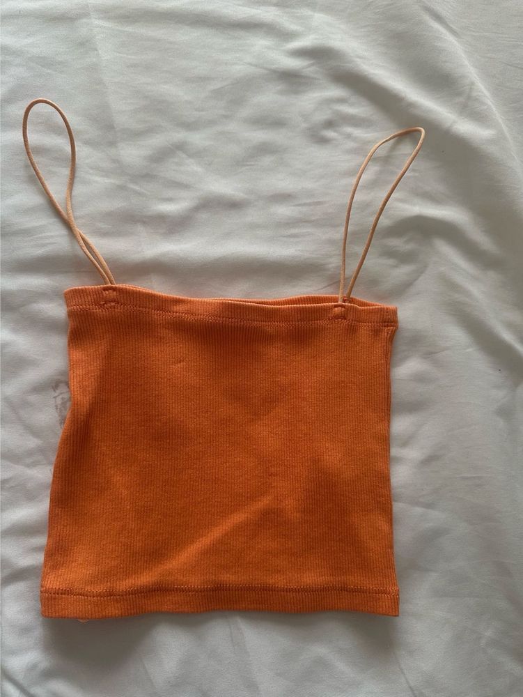 Zara Orange Ribbed Tank Top