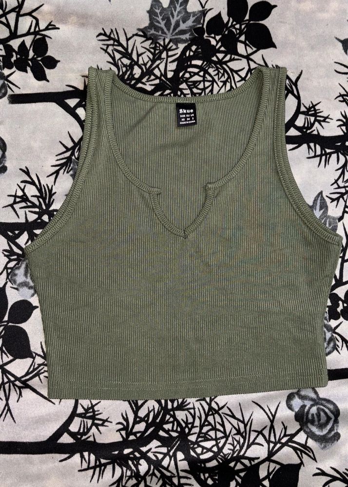 Olive Green Ribbed Tank Top