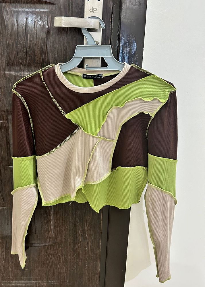 Patchwork Long Sleeve Crop Top