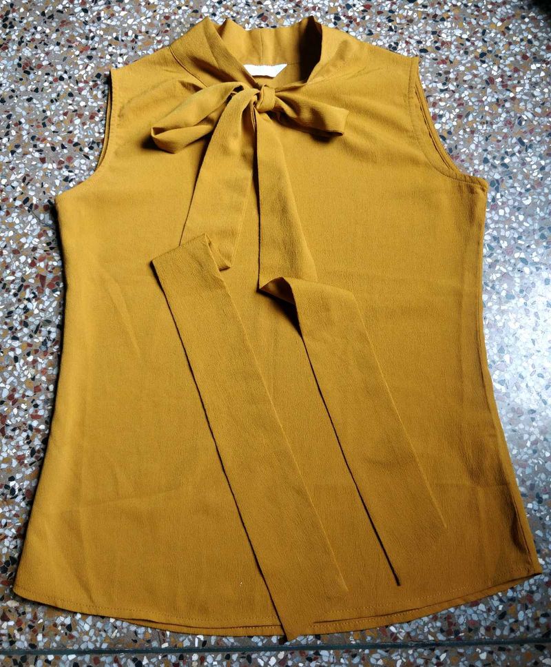 Mustard Tie-Neck Sleeveless Top 🔥