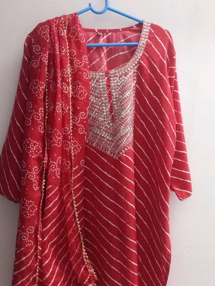 Red Striped Kurta with dupatta