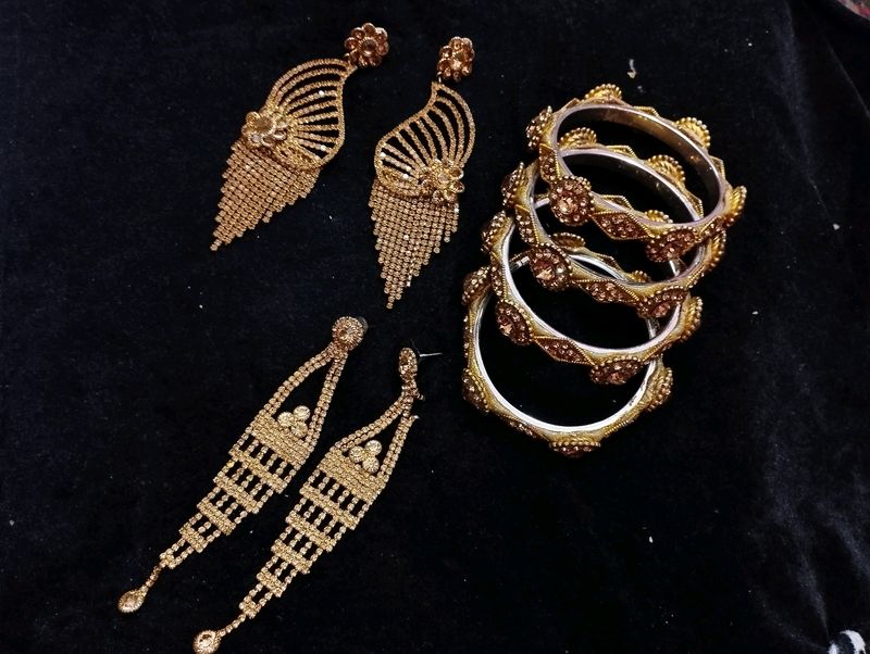 Golden Earrings(pack Of Two) &amp; kangan(4) Piece