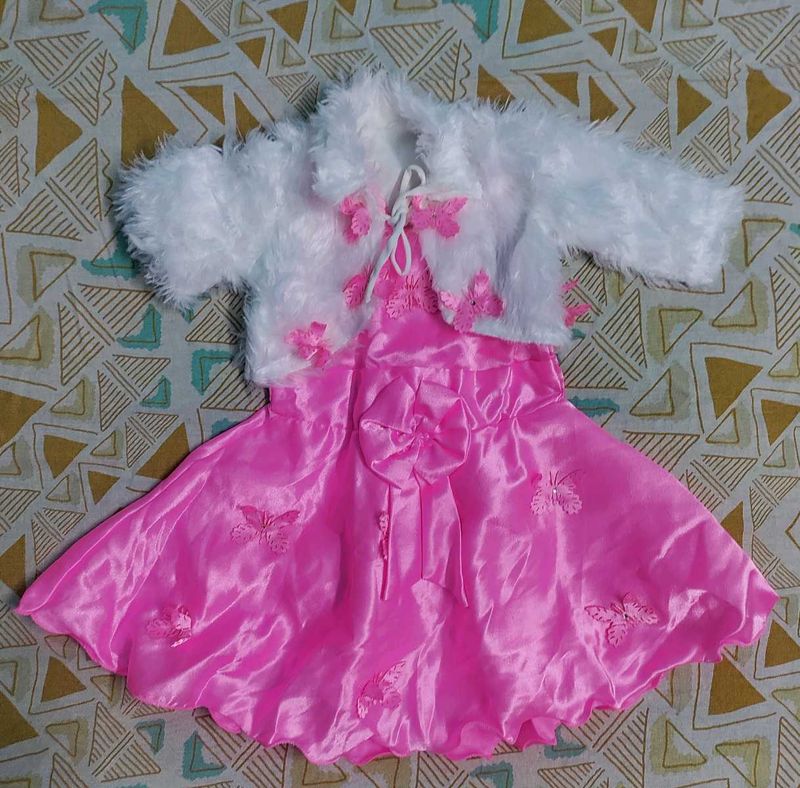 Baby Satin Dress With Fur Coat