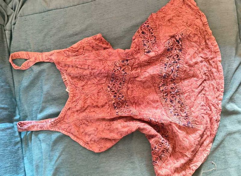 handcrafted adjustable Peach Printed Sleeveless to