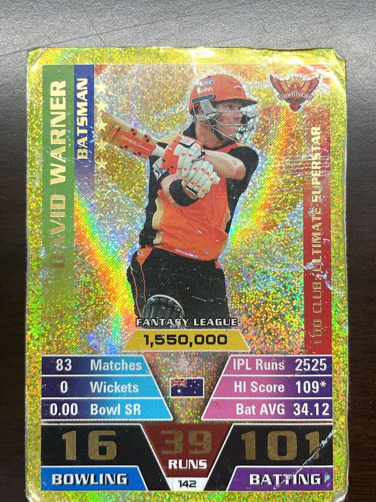 DAVID WARNER 101 CRICKET ATTAX GOLD CARD