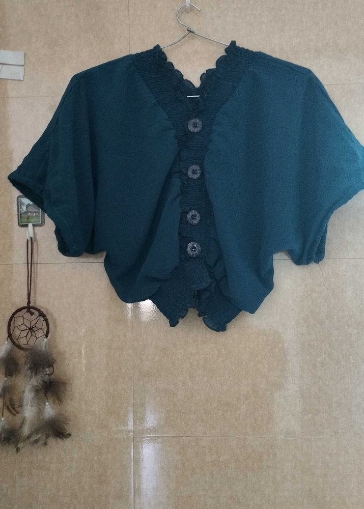 Teal Button-Down Dolman Top
