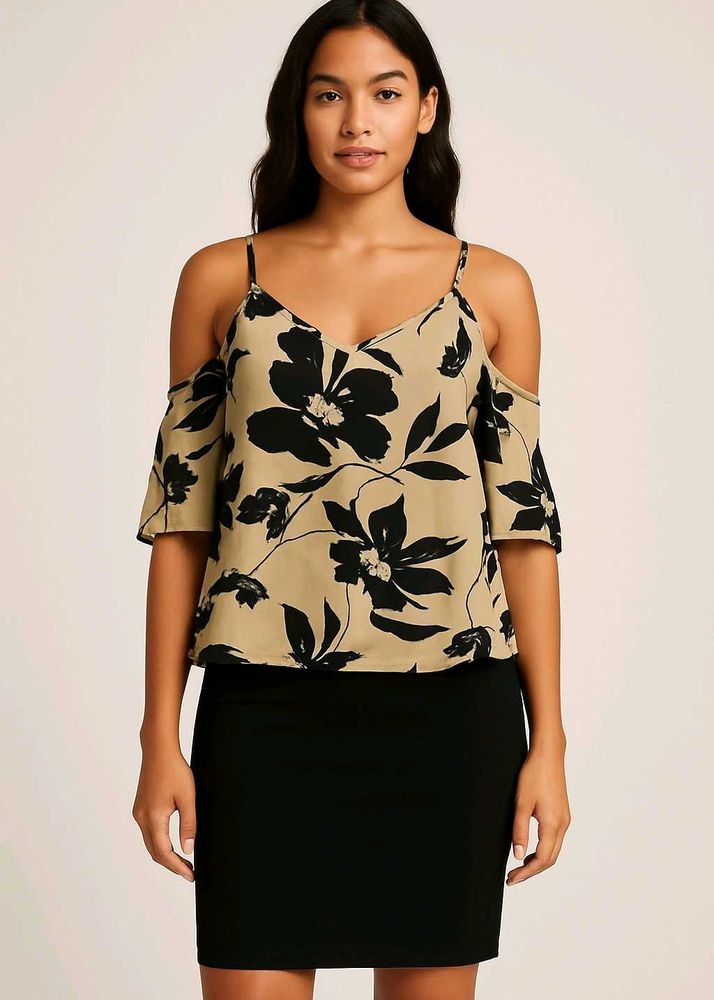 Floral Cold Shoulder Top With Black Skirt