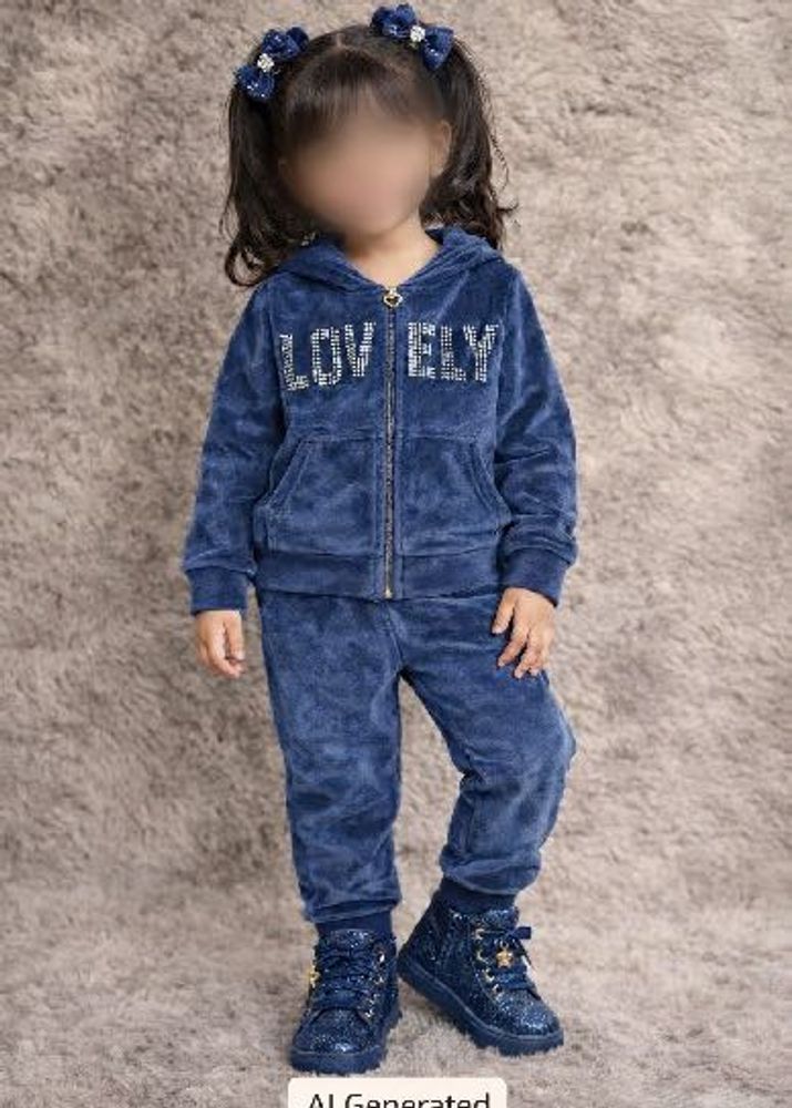 Cute Blue Velvet Tracksuit