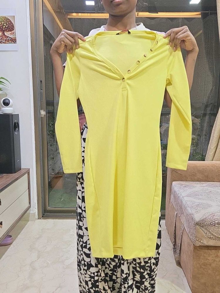 Yellow Long Sleeve Mini Dress