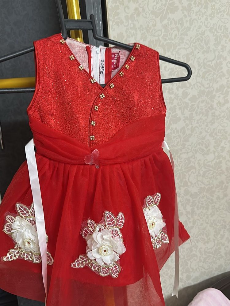 Red Soft Net Frock