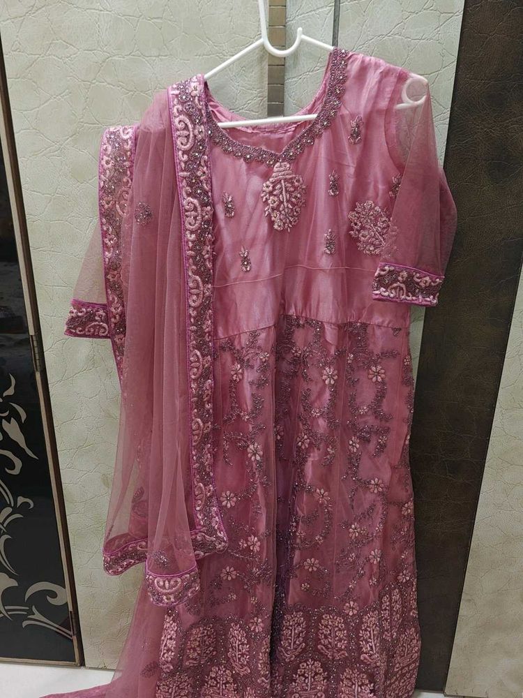 Pretty Pink Ethnic Gown With Dupatta