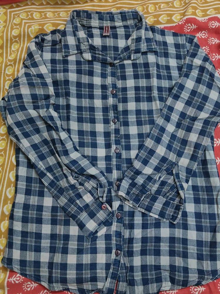 Blue Plaid Button-Down Shirt