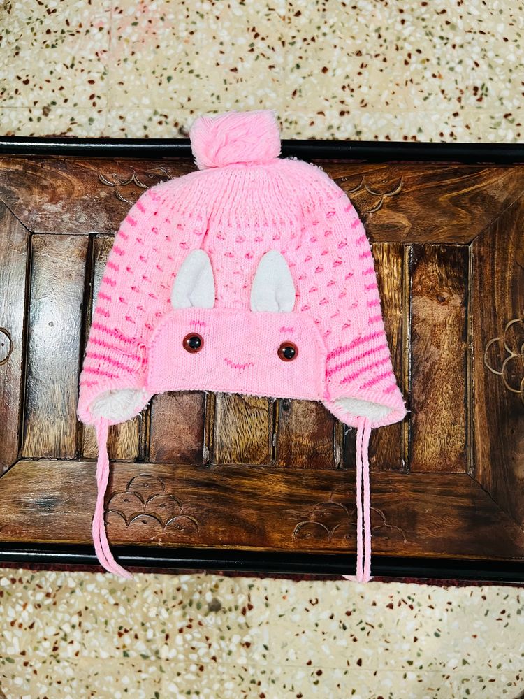 Pink Winter Cap For 1-2 Year Baby
