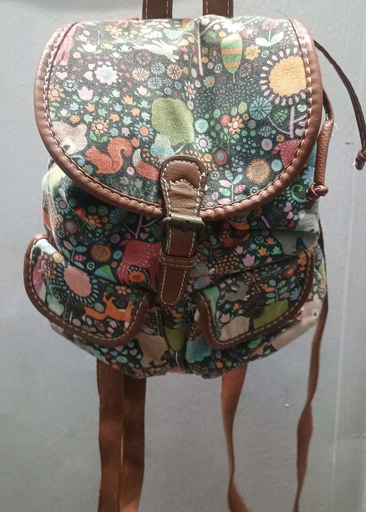 Multicolor Jungle Print Mini Canvas Backpack