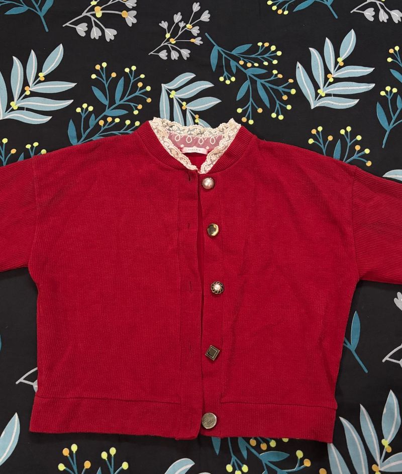 Red Corduroy Cardigan