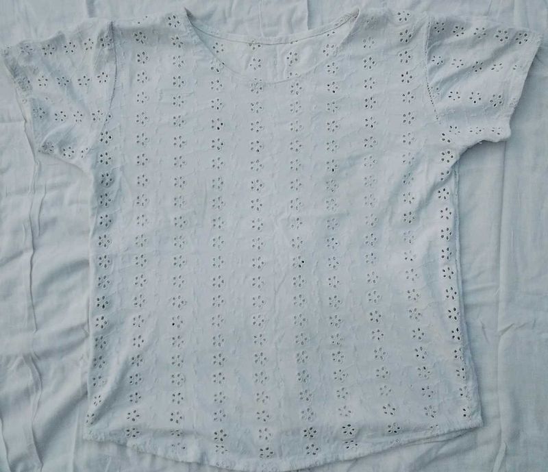 White Eyelet Short Sleeve Top