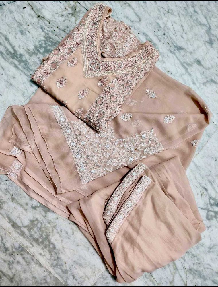 Peach Kashmiri Hand Work Suit set