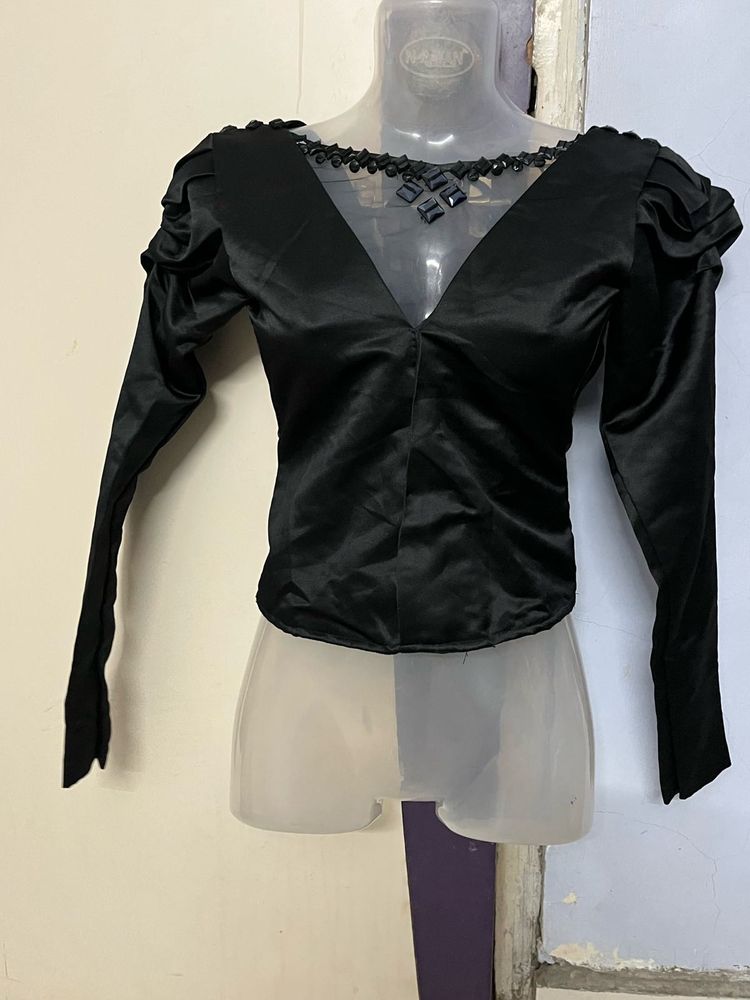 Vintage Black Satin Top