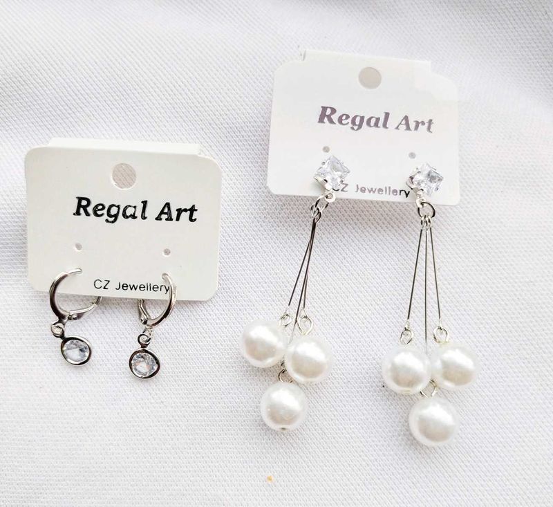 Combo of 2 Elegant Earrings | Silver CZ Crystal Dr