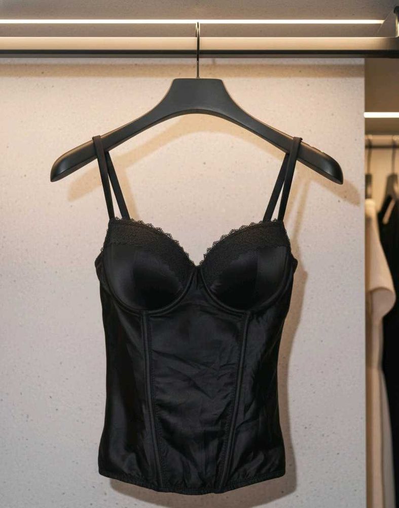 Black Lace Trim Corset Top