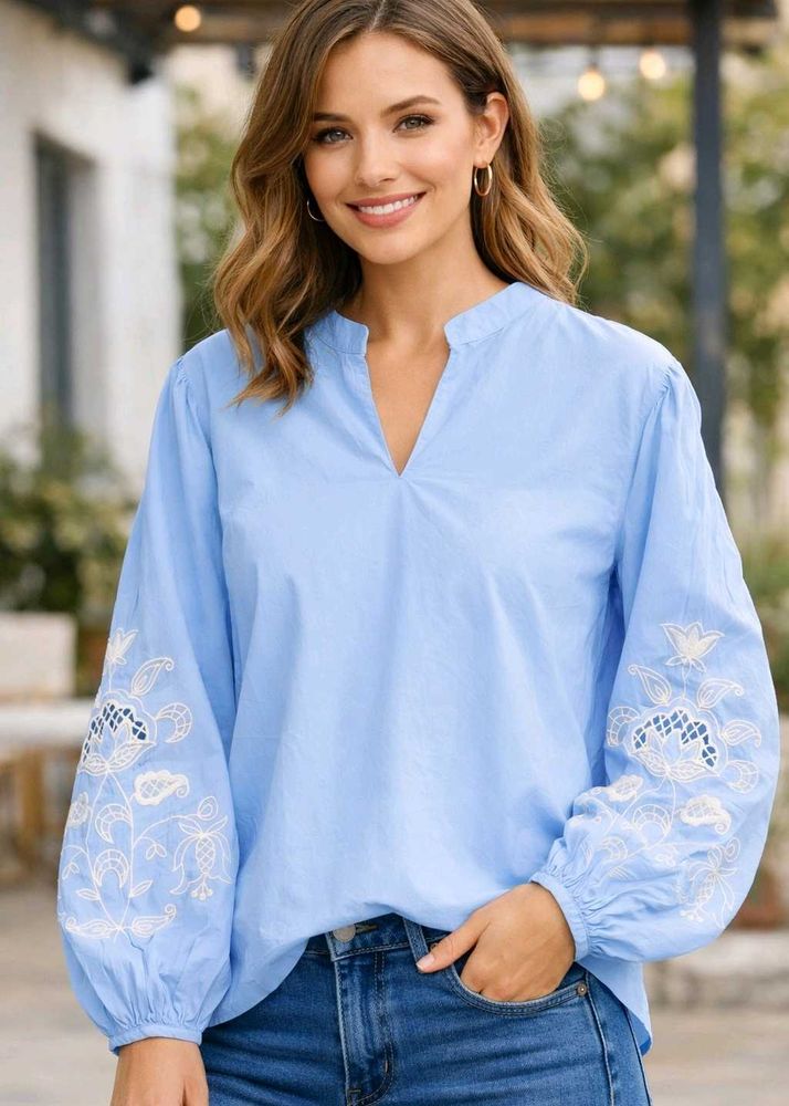 Elegant Blue Embroidered Blouse Size-42