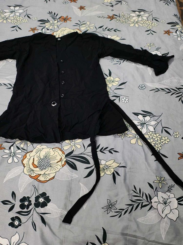 Black Button-Down Tie Top
