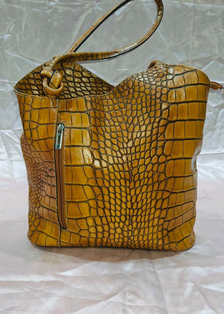 Crocodile Embossed Leather Handbag