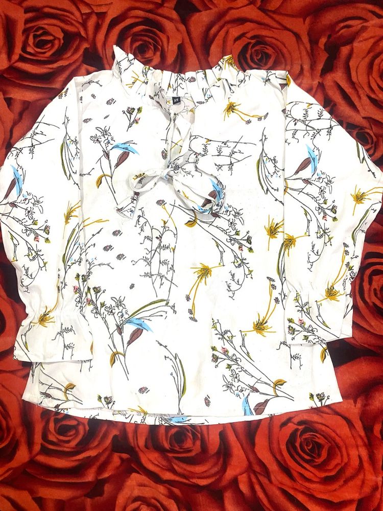 Floral Print Tie-Neck Blouse