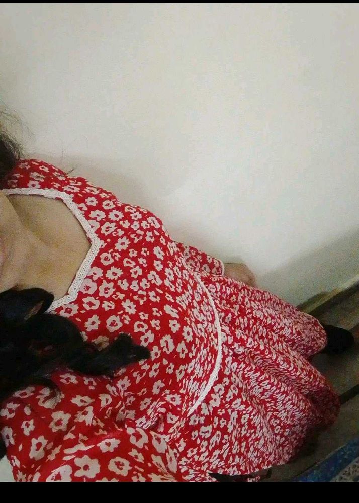 Red Floral Print georgette kurti insta xl white