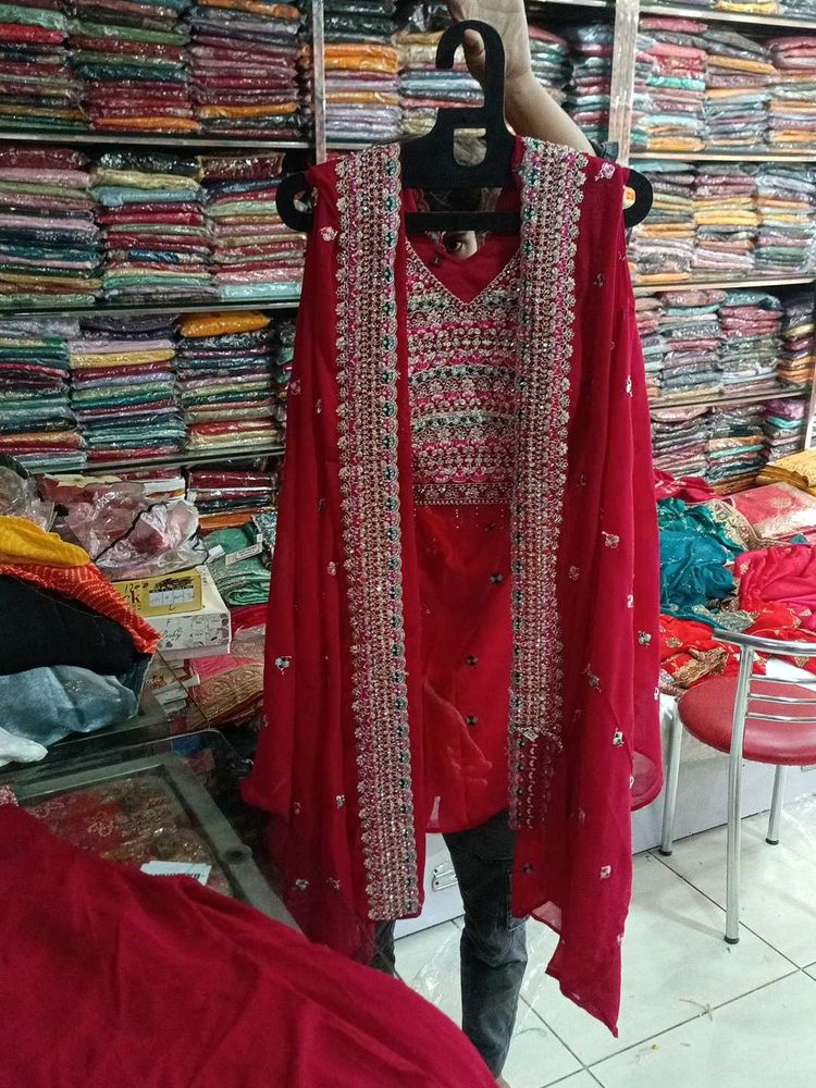 Red Embroidered Salwar Kameez
