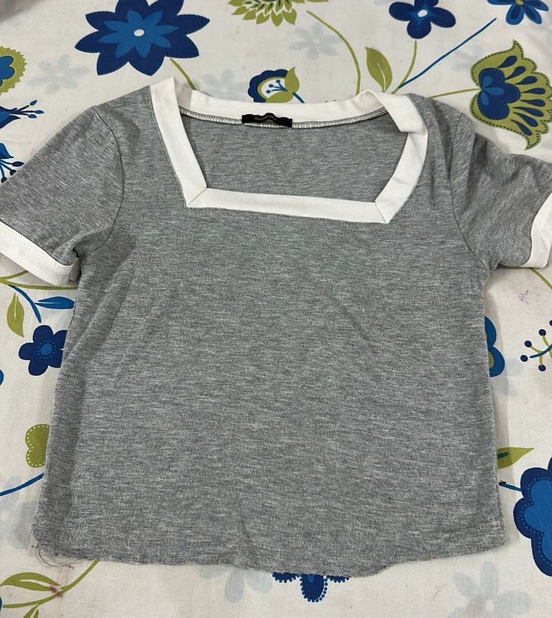 Gray Square Neck Top