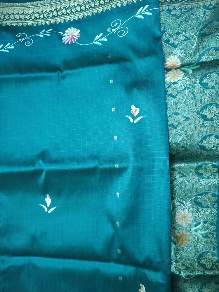 Elegant Teal Floral Saree