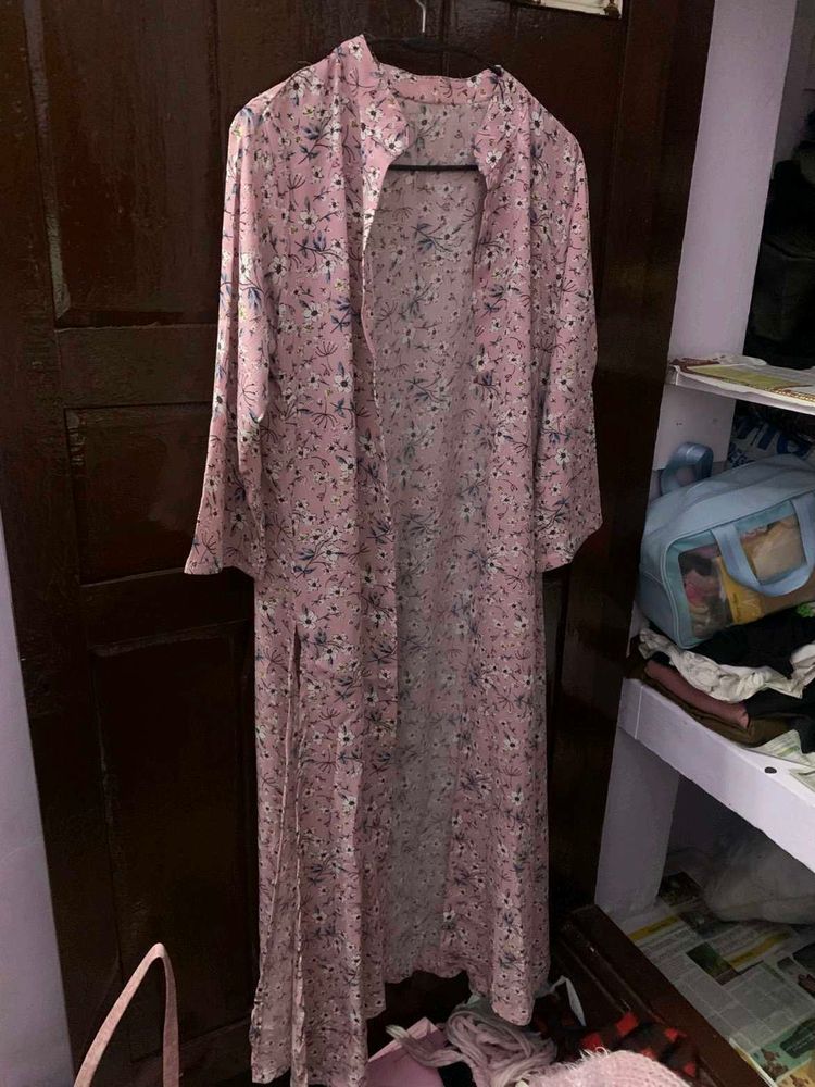 Floral Print Pink Long Shrug