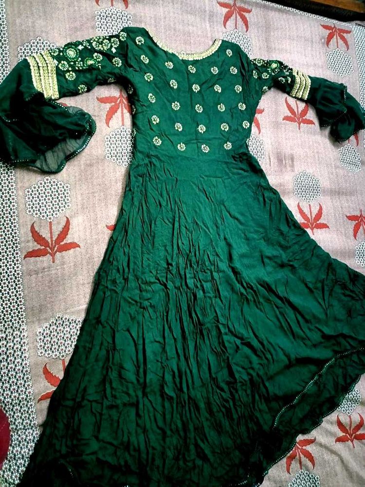 Dark Green Frock With Dupatta