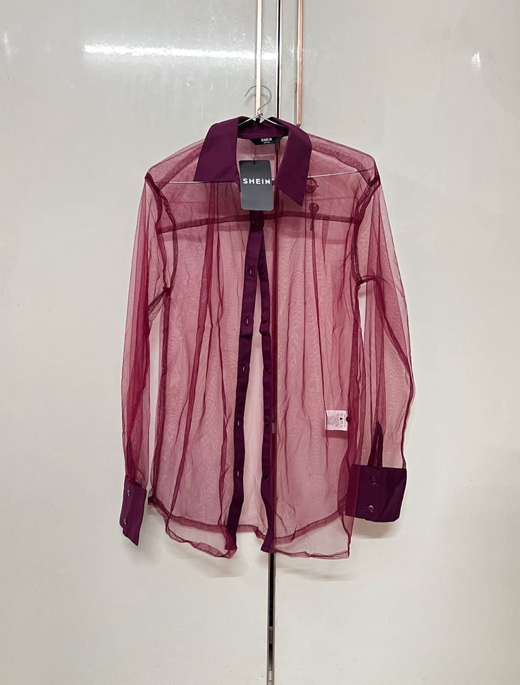 Shein Sheer Burgundy Blouse