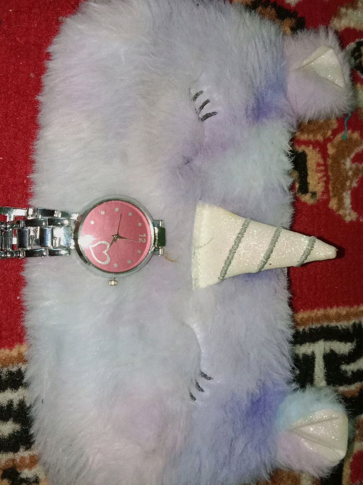 Trending Pink Women/Girl Watches With Pouches Comb