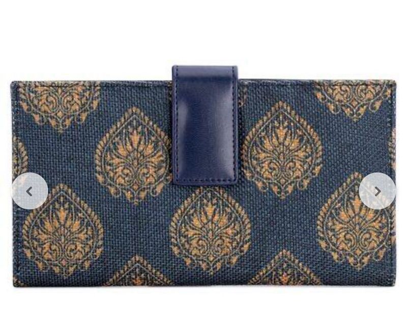 Elegant Navy Blue Brocade Wallet with Multi-Slot