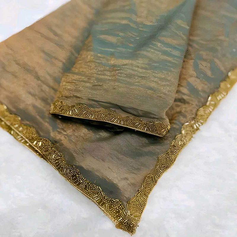 Women&#39;s Gold-Rama Chiffon Shimmer Saree