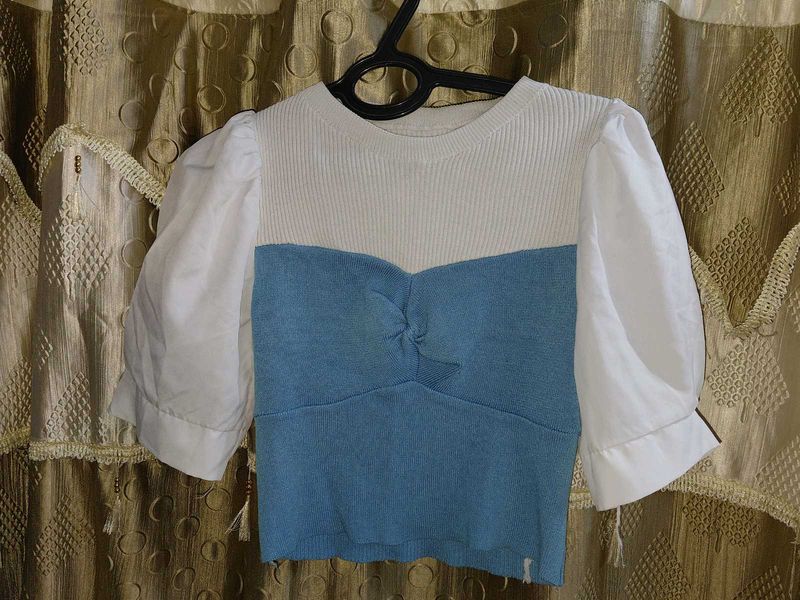 Chic Color Block Puff Sleeve Top