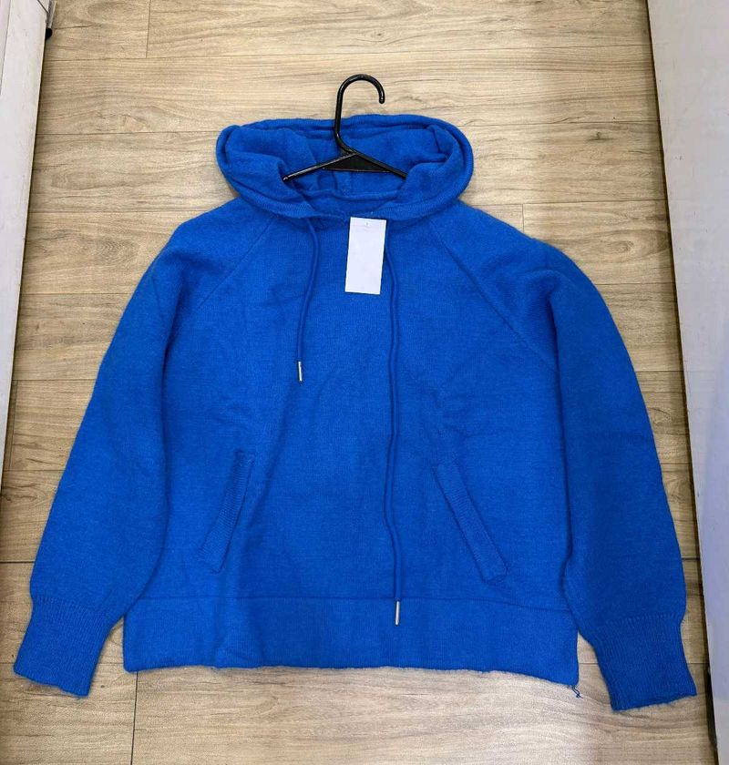 Blue Knit Hoodie Top - Size M/L