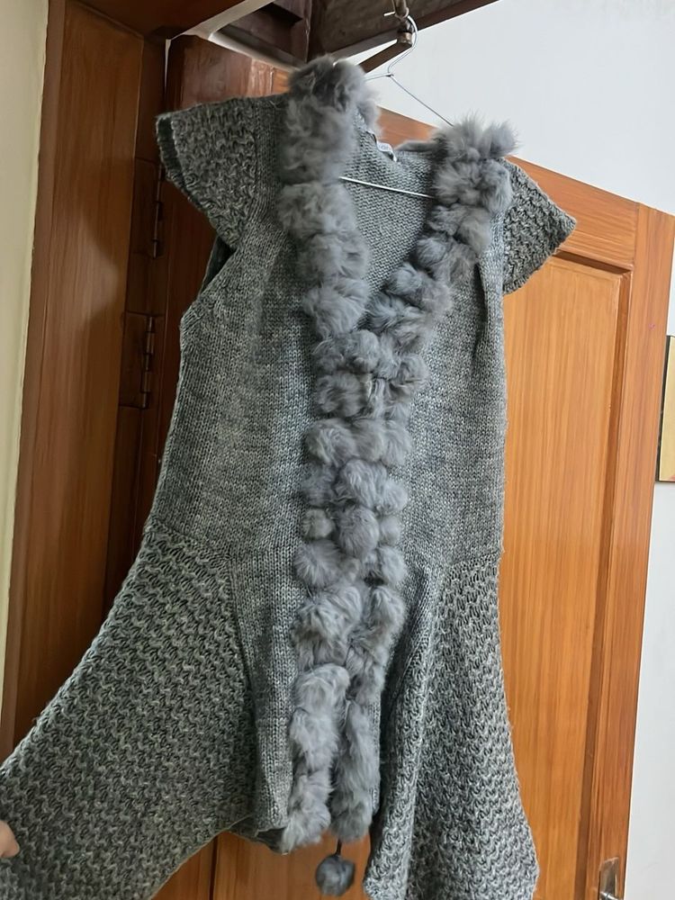 Gray Fur Knit Coat sweater for winter