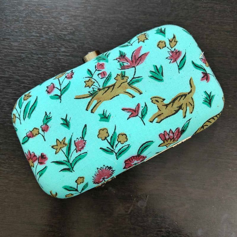 Brand New Sea Green animal Printed Clutch