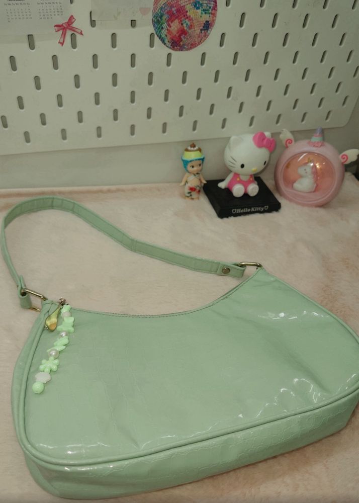 A Beautiful Sea Green Bag With Charm Included🥰✨