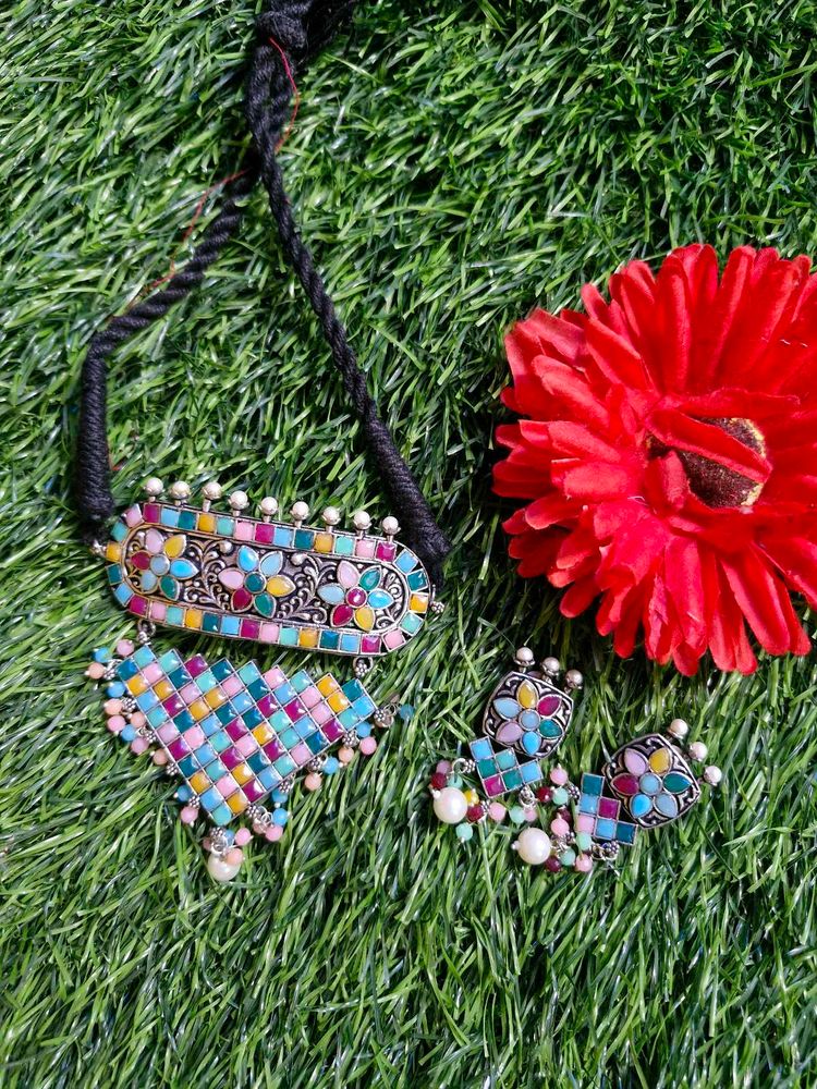 Beautiful Multicolour Oxidised Jewellery Set