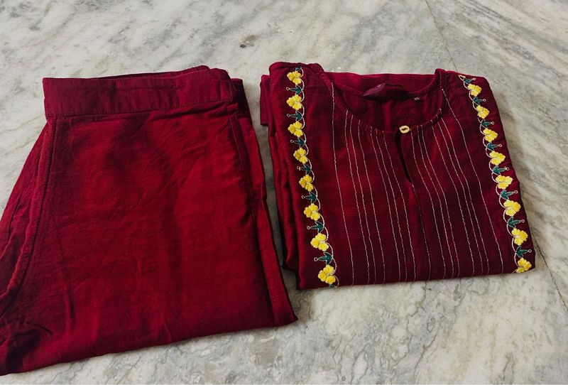 Sangria Maroon Embroidered Kurta Set