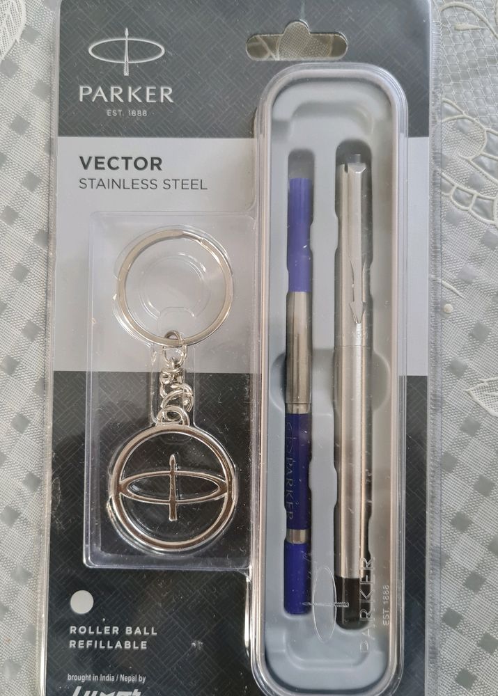 Parker Vector Steel Roller Ball Pen &amp; Keychain