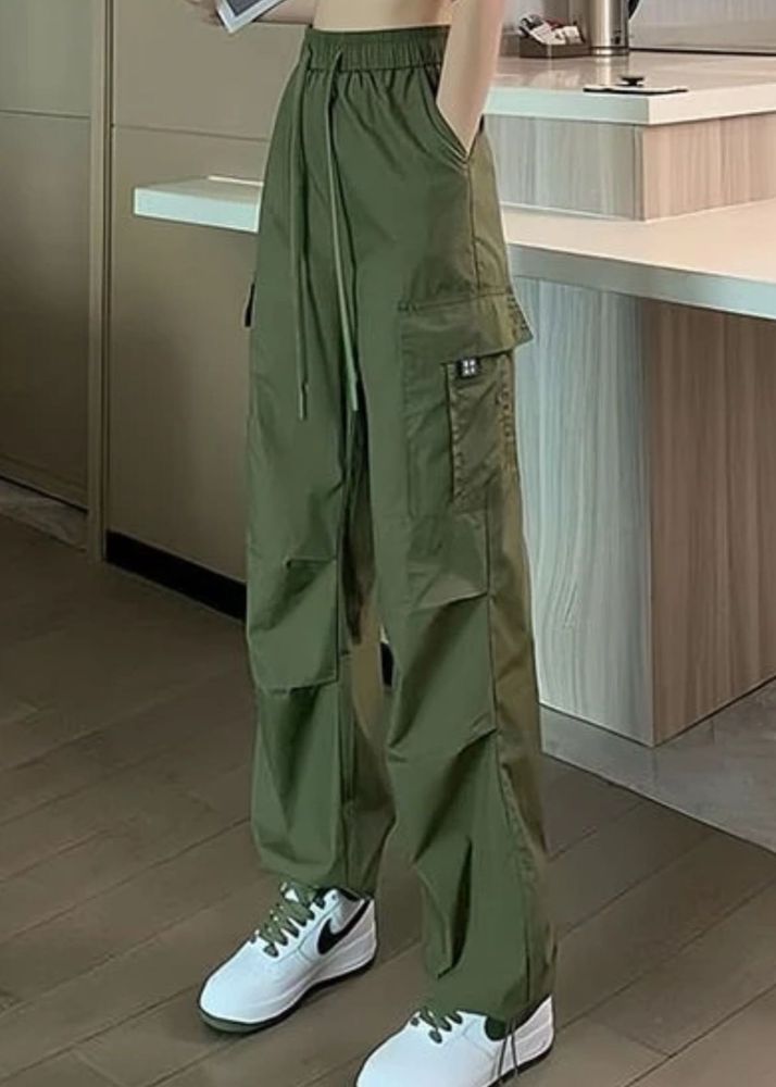 Olive Green baggy cargo parachute pant