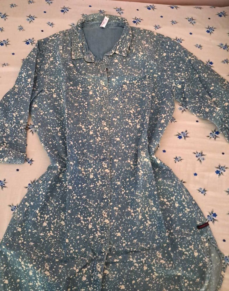 Crimsoune Club Denim Mini Shirt Dress